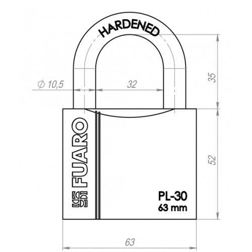 Замок Fuaro (Фуаро) навесной PL-PROTEC-3063 3key (PL-3063) англ. /блистер