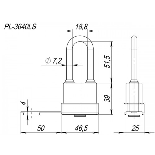 Замок Fuaro (Фуаро) навесной PL-WEATHER-3640 LS 3key (PL-3640 LS) удл. дужка, англ./блистер