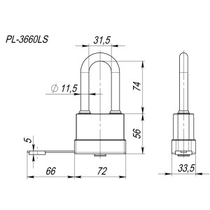 Замок Fuaro (Фуаро) навесной PL-WEATHER-3660 LS 3key (PL-3660 LS) удл. дужка, англ. /блистер