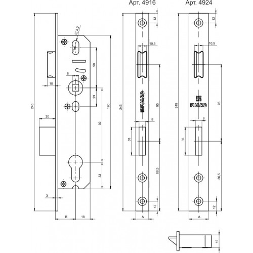 Корпус Fuaro (Фуаро) узкопрофильного замка с защелкой PROF4916-25/92 CP хром