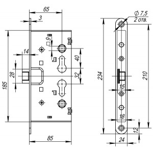 Замок Fuaro (Фуаро) для противопожарных дверей AP.C-65.72-0433 (ANTI-PANIC FL-0433) с раздельным квадратом