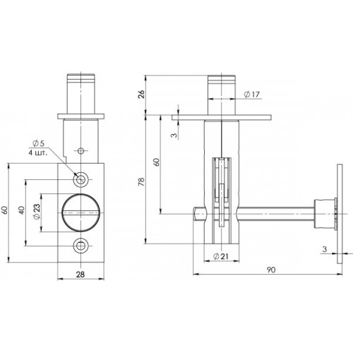Задвижка Fuaro (Фуаро) торцевая TDB-PRO/860SET CP (TDB 860-24) CP (хром) 60мм 8шт./упак.