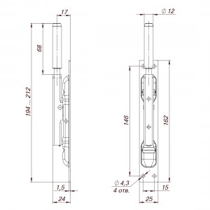 Задвижка Fuaro (Фуаро) торцевая RIGEL-set/160 D12x80mm (TDB set 160-24) в комплекте с ригелем