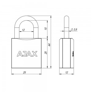 Замок Ajax (Аякс) навесной PD-0125 (PD-01-25) 2 key англ.