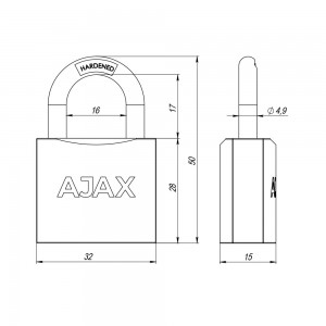 Замок Ajax (Аякс) навесной PD-0132 (PD-01-32) 3 key англ.