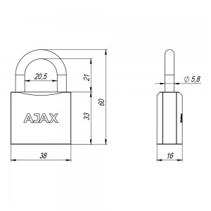 Замок Ajax (Аякс) навесной PD-0138 (PD-01-38) 3 key англ.