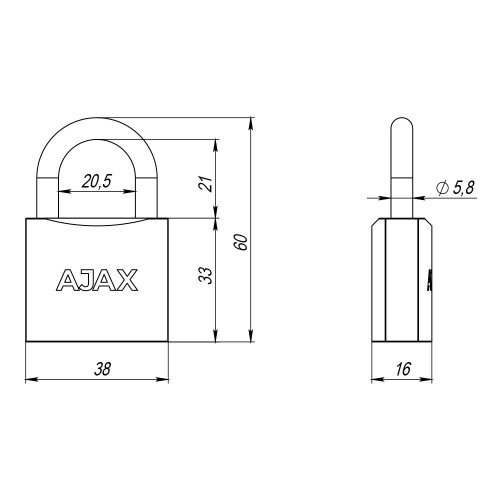 Замок Ajax (Аякс) навесной PD-0138 (PD-01-38) 3 key англ.