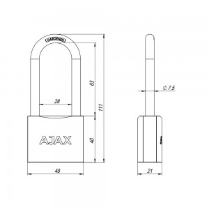 Замок Ajax (Аякс) навесной PD-0150-L (PD-01-50-L) 3 key англ.