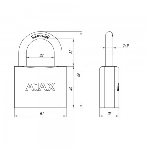 Замок Ajax (Аякс) навесной PD-0163 (PD-01-63) 3 key англ.