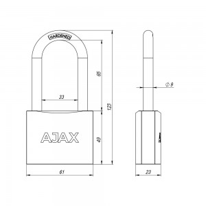 Замок Ajax (Аякс) навесной PD-0163-L (PD-01-63-L) 3 key англ.
