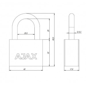 Замок Ajax (Аякс) навесной PD-3040 (PD-30-40) 3 fin key /блистер