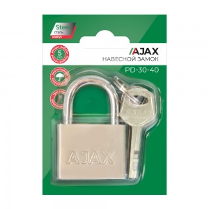 Замок Ajax (Аякс) навесной PD-3040 (PD-30-40) 3 fin key /блистер