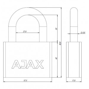 Замок Ajax (Аякс) навесной PD-3060 (PD-30-60) 3 fin key /блистер