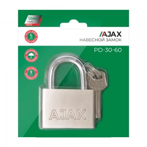 Замок Ajax (Аякс) навесной PD-3060 (PD-30-60) 3 fin key /блистер