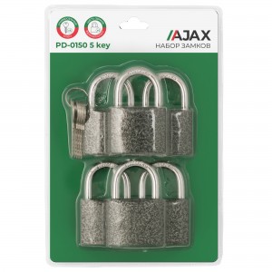 Набор Ajax (Аякс) замков навесных 6 шт. PD-0150 (6 locks+5 keys) blister