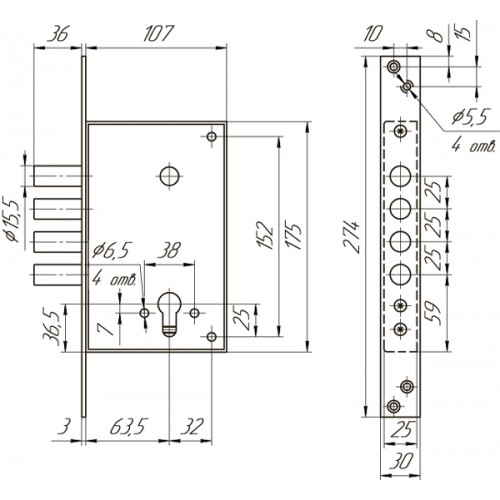 Корпус Mettem (Меттэм) врезного замка ЗВ1 711.0.0 (никель)
