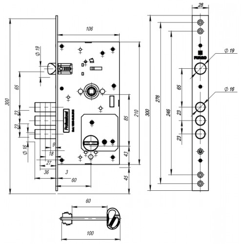 Замок Fuaro (Фуаро) врезной сувальдный MDV25/S-60.85.3R16 4key