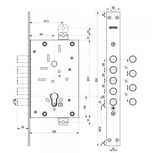 Корпус Mottura (Моттура) врезного замка 82.525W800B