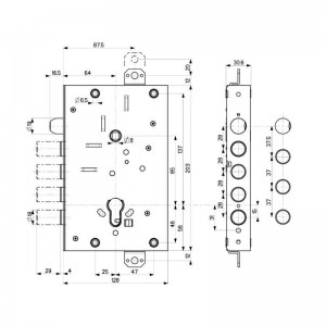 Корпус Mottura (Моттура) врезного замка с защёлкой 82.515W800B Универсальный
