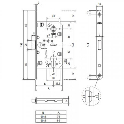 Корпус AGB (АГБ) замка магнит. под цил. MEDIANA POLARIS B06103.50.03.567 с отв. планкой B02402.05 (лат)