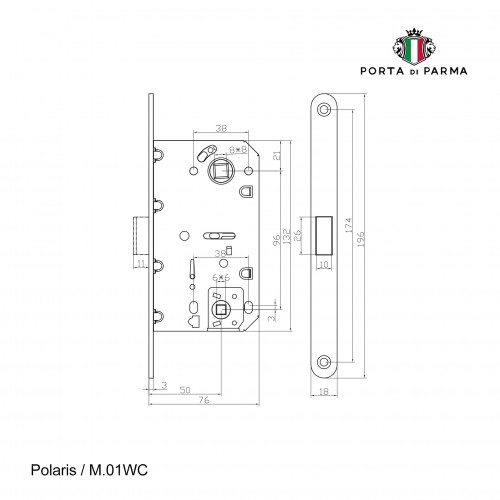 Защелка врезная магнитная под фиксатор Porta Di Parma, Polaris M.01WC.01, Полированный хром