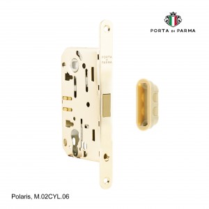 Замок врезной магнитный под цилиндр Porta Di Parma, Polaris M.02CYL.06, Полированное золото