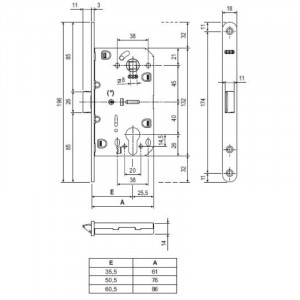 Корпус замка AGB (АГБ) под цилиндр MEDIANA EVOLUTION B01103.50.03.567 с отв. планкой B01000.13 (латунь)