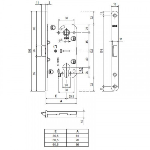 Корпус замка AGB (АГБ) под цилиндр MEDIANA EVOLUTION B01103.50.03.567 с отв. планкой B01000.13 (латунь)