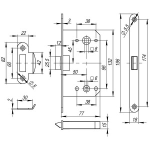 Защелка Fuaro (Фуаро) PLASTP96WC-50 (P96WC-50) CP хром