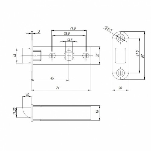 Защелка Punto (Пунто) PLASTPL45-R20 (PL45-R20) (врезная) SN мат. никель тех.упаковка без ответной планки