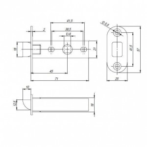 Защелка Punto (Пунто) PLASTPL45-R25 (PL45-R25) (врезная) SN мат. никель тех.упаковка без ответной планки
